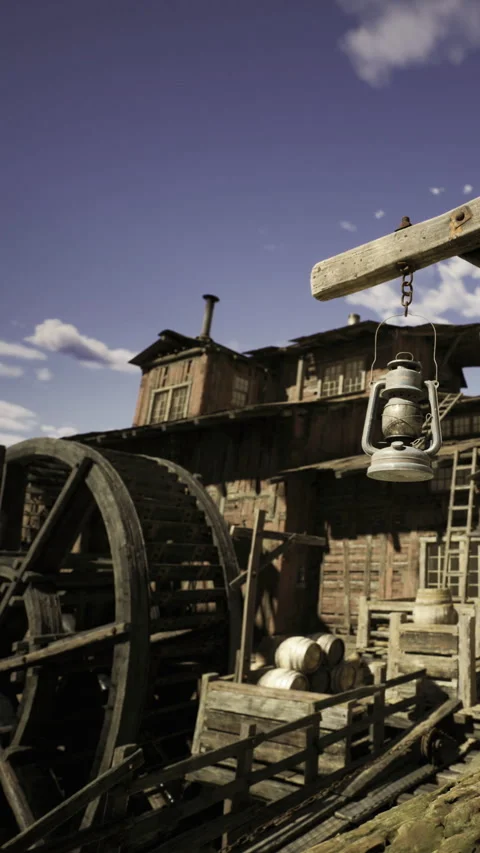 Worn wooden structures and an old lantern tell stories of the past Stock Footage 331834559