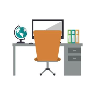 Worplace desktop computer globe books chair Stock Illustration