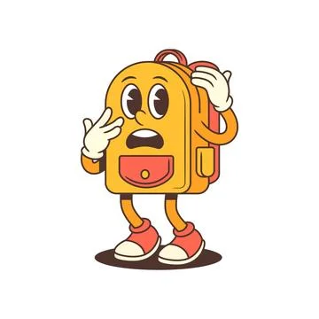 Worried Backpack Mascot with Expressive Face and Curious Gesture in Hesitan.. Stock Illustration
