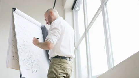 Worried Bald Mathematician Scratching His Head Stock Footage 73120822
