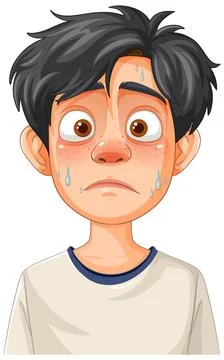 Worried Boy with Sweat Drops Stock Illustration