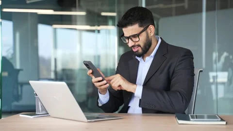 Worried businessman having problems with software or service on smartphone  Stock Footage 318218756