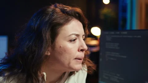 Worried cybersecurity expert pouting after finding any security vulnerabilities Stock Footage 283592695