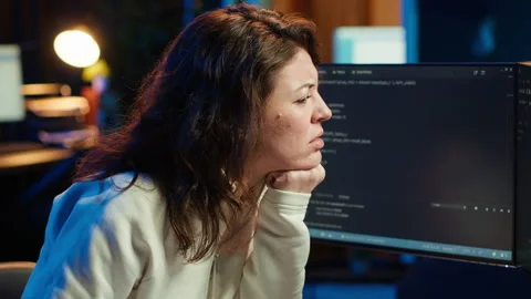 Worried cybersecurity expert pouting after finding any security vulnerabilities Stock Footage 283594928