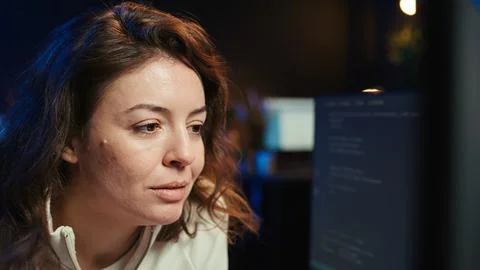 Worried cybersecurity expert pouting after finding any security vulnerabilities 写真素材