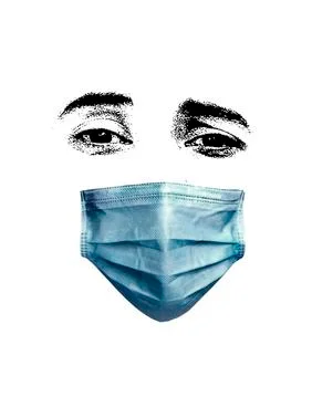 Worried Expression Eyes with Facemask Stock Illustration
