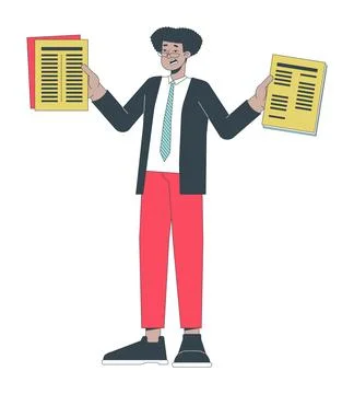 Worried hispanic worker holding paperwork 2D linear cartoon character Stock Illustration