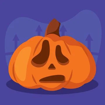 Worried jack-o-lantern pumpkin with sad expression, Vector Stock Illustration
