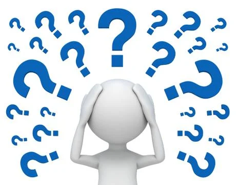 Worried man and question marks 3d illustration Stock Illustration