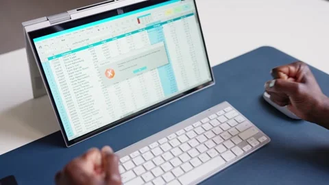 Worried Man At Computer With System Failure Screen Stock Footage 220894732