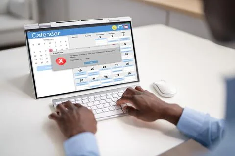 Worried Man At Computer With System Failure Screen Stock Photos