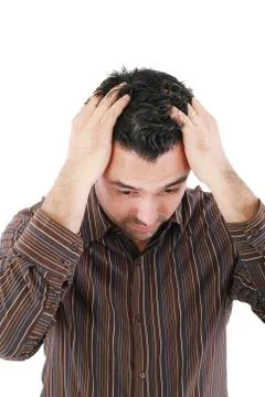 A worried man looking down thinking Stock Photos