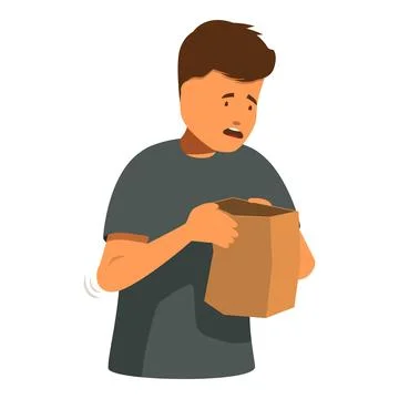 Worried man looking inside empty paper bag, disappointment and hunger Ilustración de archivo