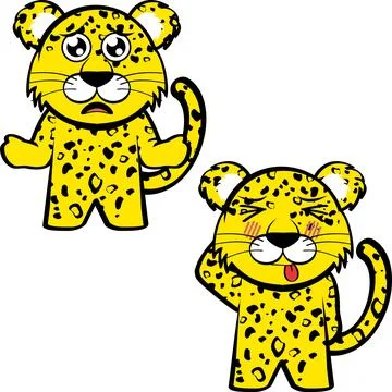 Worried standing chibi leopard kid character cartoon Stock Illustration