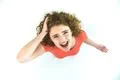 The worried woman cry on the white background. View from above Photo