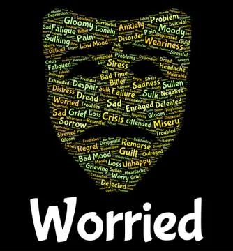 Worried Word Represents Ill At Ease And Agitated Stock Illustration