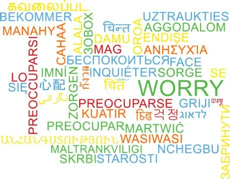 Worry multilanguage wordcloud background concept Illustrazione stock