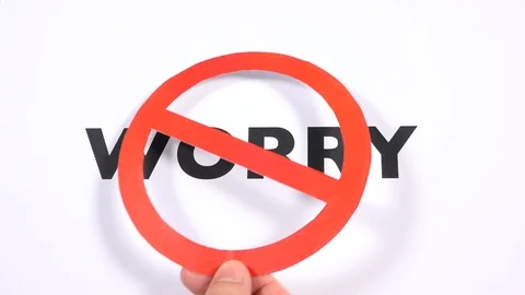 WORRY prohibition symbol, refuse concern, trouble ban writing with copy space Vídeo Stock 85535494
