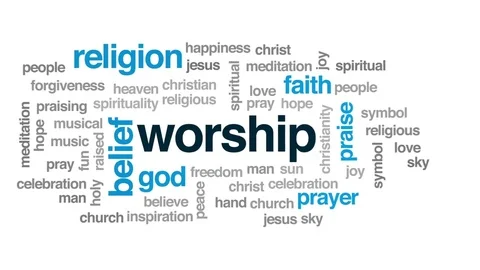 Worship animated word cloud, text design animation. Stock Footage 77814710