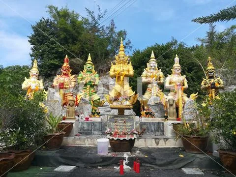Worship Buddhist pavilion statue at Temple in Thailand And historical attract Stock Photos