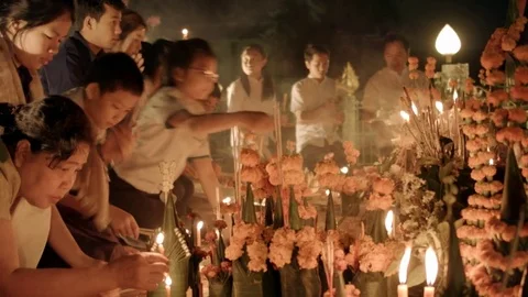 Worship Ceremony in Front of Pha That Luang Temple / Laos Stock Footage 74202823