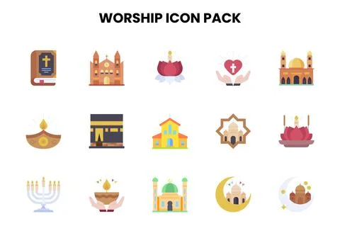 Worship Flat Bundle Icons Pack Stock Illustration