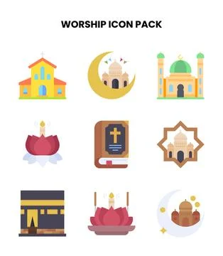 Worship Flat Vector Icons Pack Stock Illustration