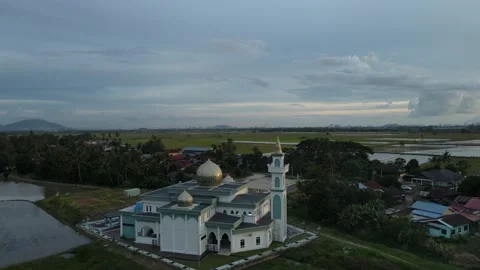 Worship place Mosque Paddy fields Clouds Permatang Bogak Kepala Batas Penang Stock Footage 230940054