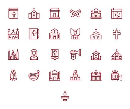 Worship Vector Icon Set with 25 Regular Line High Resolution Pixel Optimize.. 库存插图