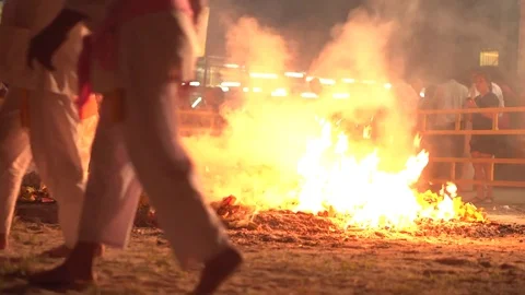 Worshipper Burn Hell Notes As Offering After Charcoal Fire Walking Ceremony Stock Footage 85404464