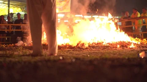 Worshipper Burn Hell Notes As Offering After Charcoal Fire Walking Ceremony Stock Footage 85404724