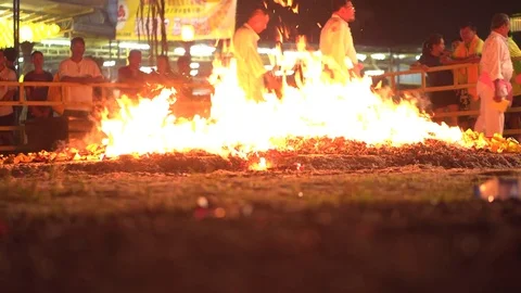 Worshipper Burn Hell Notes As Offering After Charcoal Fire Walking Ceremony Stock Footage 85405066