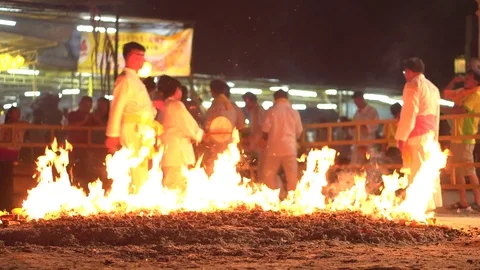 Worshipper Burn Hell Notes As Offering After Charcoal Fire Walking Ceremony Stock Footage 85405440