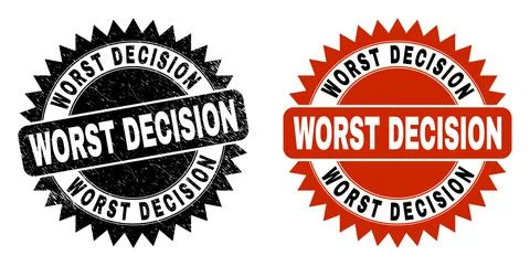 WORST DECISION Black Rosette Stamp with Corroded Surface Stock Illustration