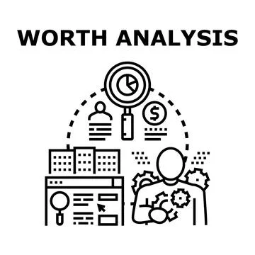 Worth analysis evaluating business value and financial assessment Stock Illustration