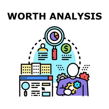 Worth analysis evaluating business value and financial assessment Stock Illustration