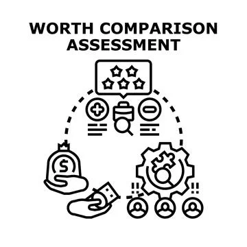 Worth comparison assessment process evaluating business quality Stock Illustration