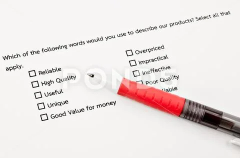 Would you use to describe our product survey. Stock Photos