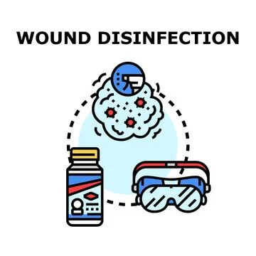 Wound disinfecting bacteria removal first aid medical treatment Illustrazione stock