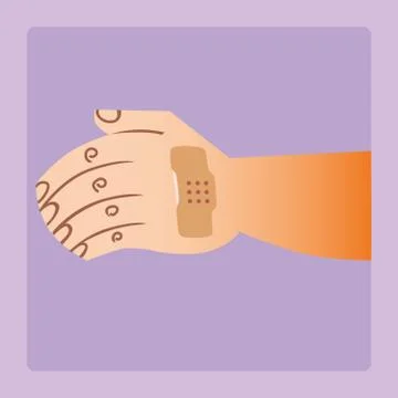 Wound on his arm taped patch Stock Illustration