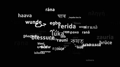 Wound Translated in 67 Worldwide Languages Endless Looping 3d Zooming Wordclo Video stock 145200764