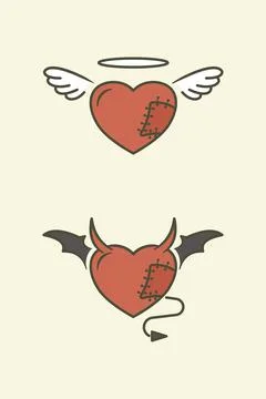 Wounded angel and devil heart Illustrazione stock