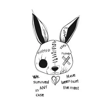 Wounded Bunny with Quote Hand Drawn Emotional Illustration Stock Illustration
