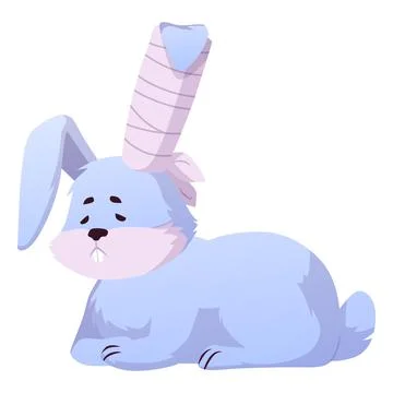 Wounded rabbit, cartoon sick hare with bandaged ear, hurt injured animal pet Stock Illustration