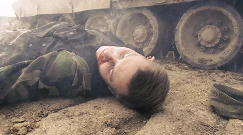 Wounded soldier in battle enemy in explosion smoke. Slow motion Stock Footage 67420916