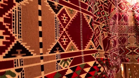 Woven Arabic textile made of camel wool video slow motion Stock Footage 294188546