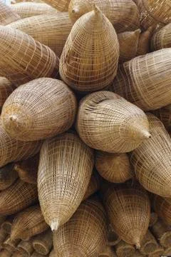Woven bamboo baskets background Stock Photos