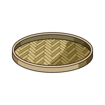 Woven bamboo serving plate with herringbone pattern イラスト素材
