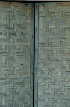 Woven Bamboo Texture Background with Vertical Wood Divider Stock Photos