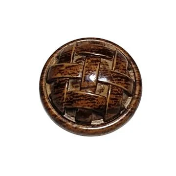 Woven Brown Round Plastic Button White Background 스톡 사진